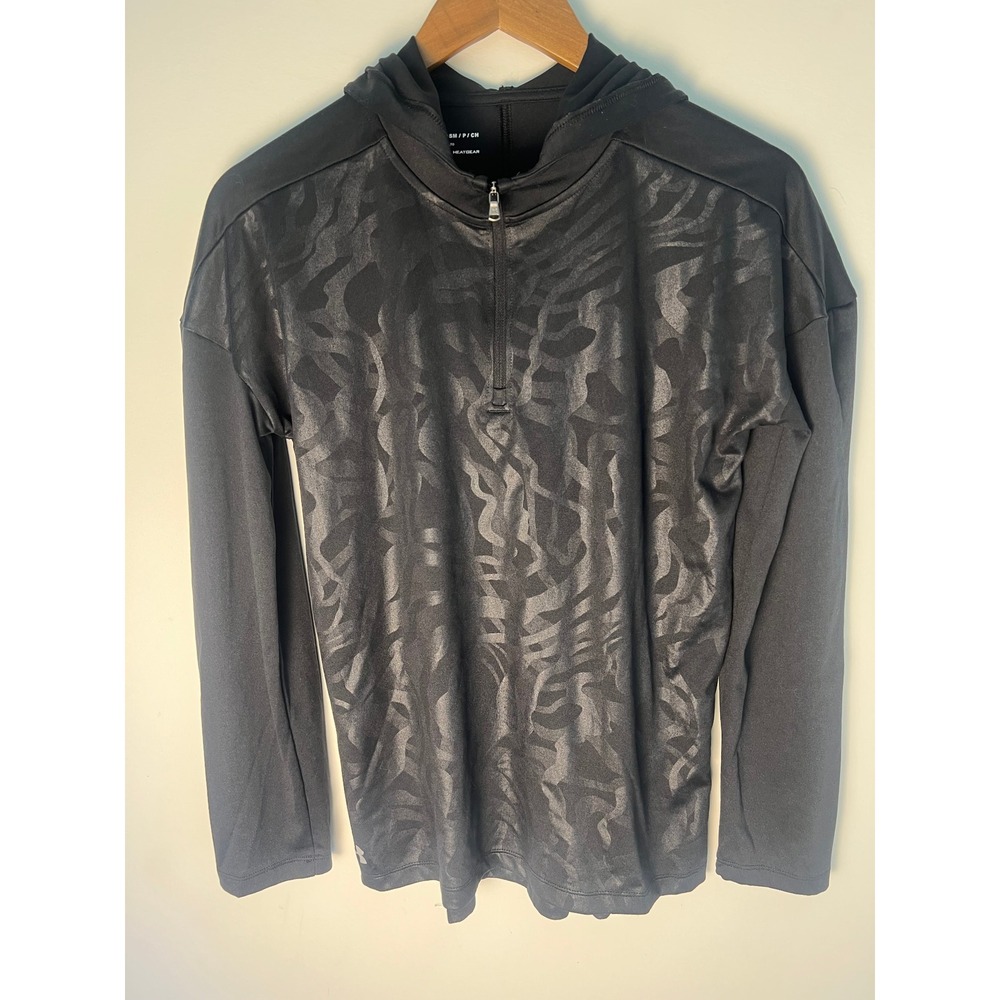 Under Armour Small Hoodie Activewear Athleisure Black 1/4 Zip HeatGear Embossed